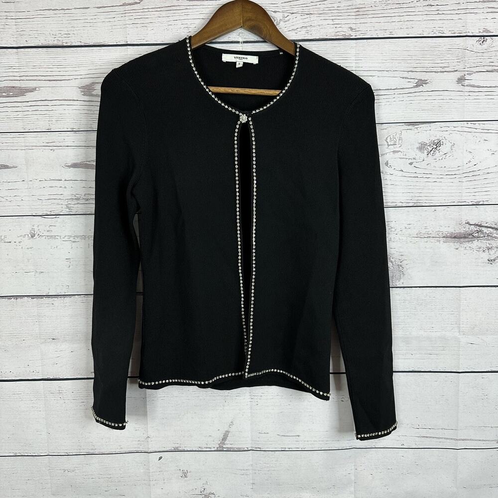 Vertigo Paris Sweater‎ Womens Small Black Cardigan Stretch Embellished Sparkle
